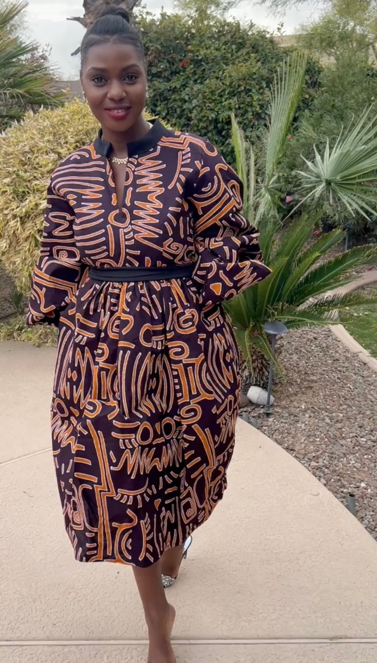 tribal print long sleeve dress red 60s tribal print maxi dress Unbranded Fully Lined Sheer Sleeves Metal Zip S
