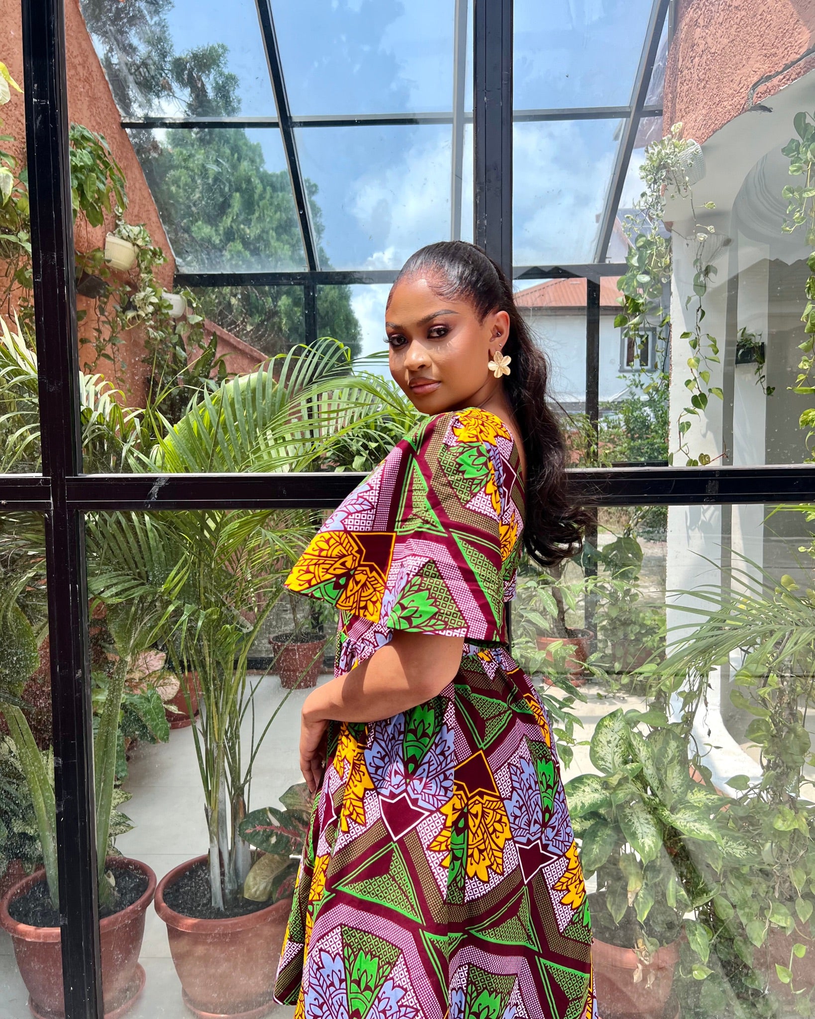 print flared dress MANGO - Floral-print Flared Dress Orange