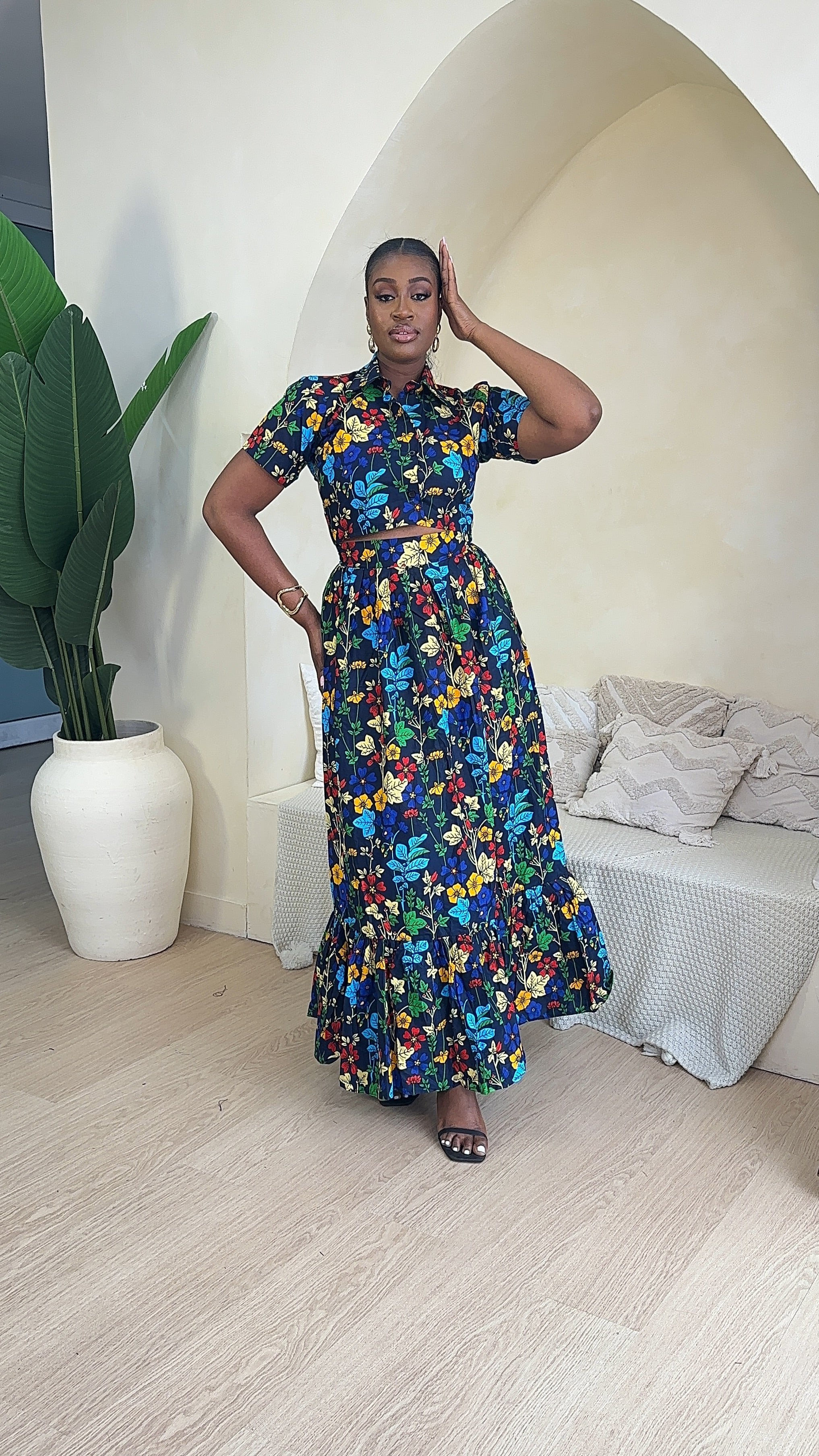 INDYA AFRICAN PRINT MAXI FLORAL SKIRT SET