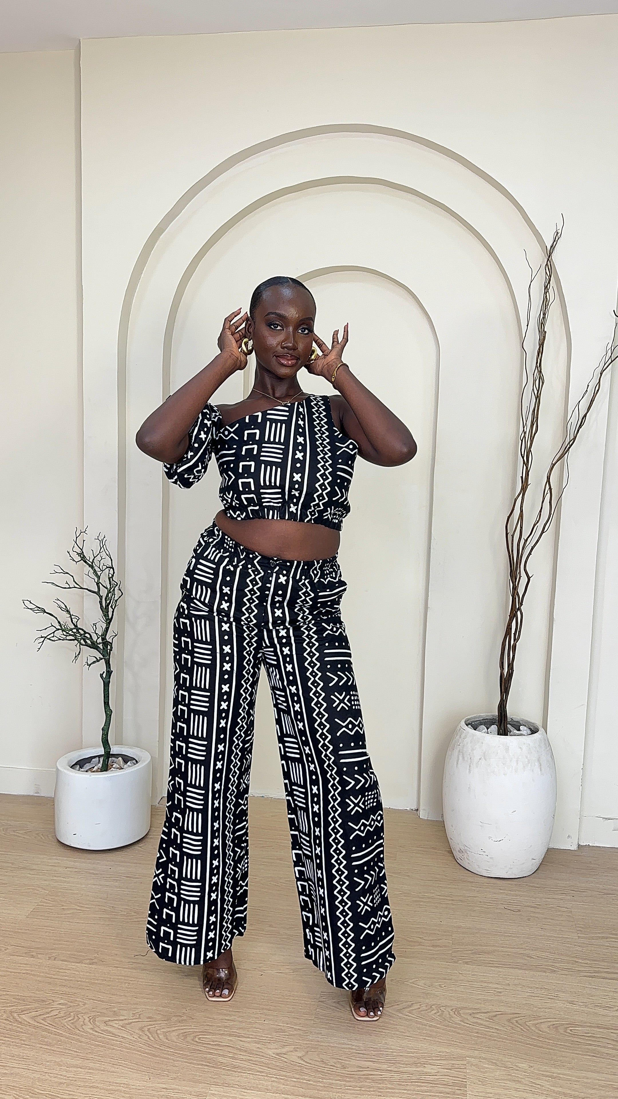 DANSOWA AFRICAN TRIBAL PRINT WIDE LEG PANTS SET