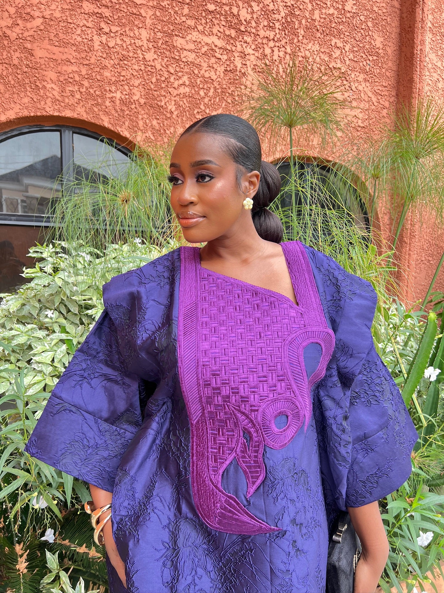 SEFINA LUXURY HANDMADE AMETHYST PURPLE BROCADE KAFTAN BOUBOU - REGAL ELEGANCE