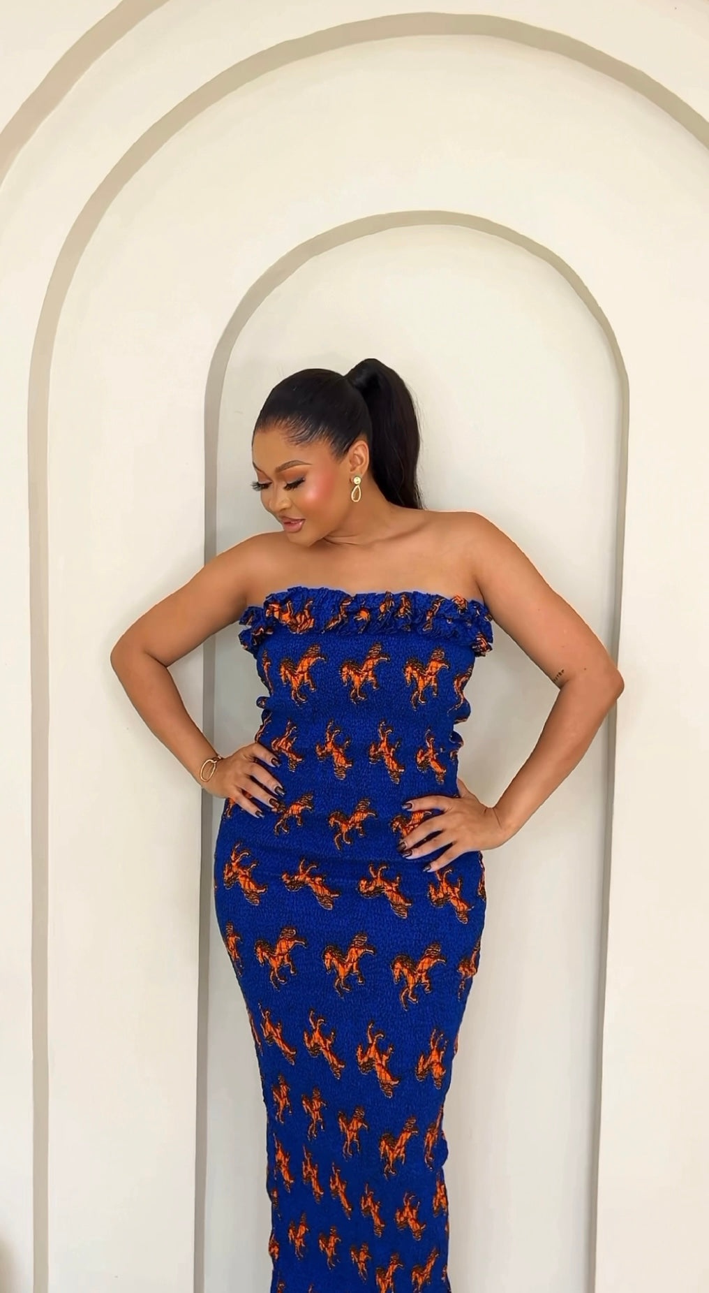 MISS KOA VINTAGE ANKARA PRINT SMOCKED MAXI DRESS