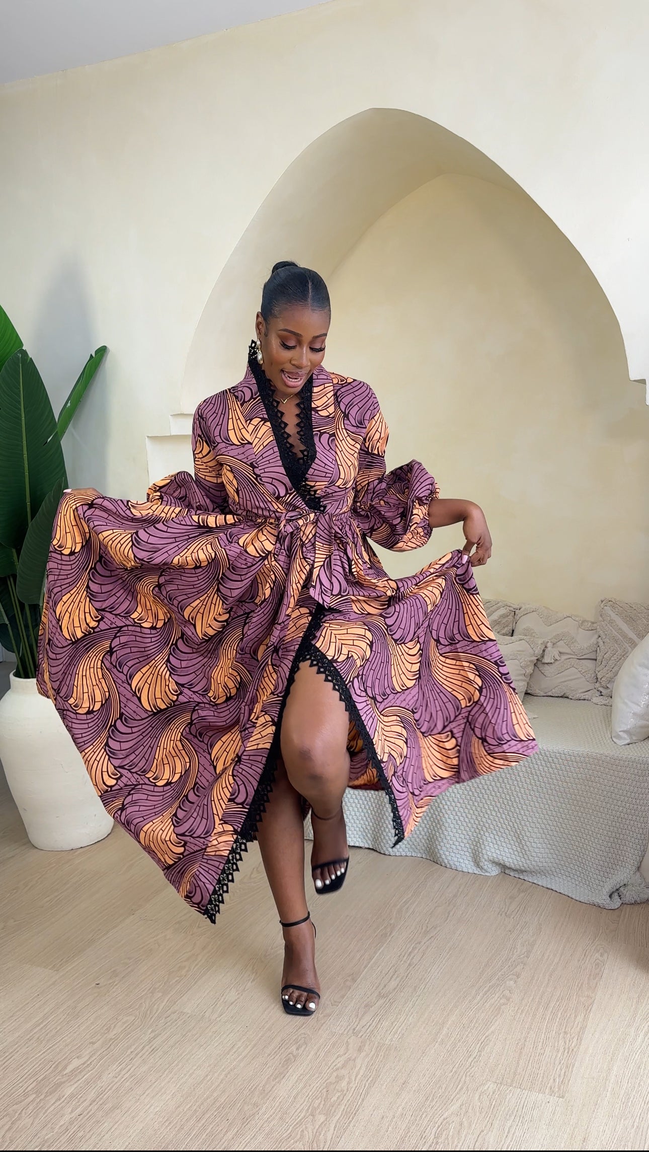 KOA AFRICAN PRINT PUFF SLEEVE LONG KIMONO