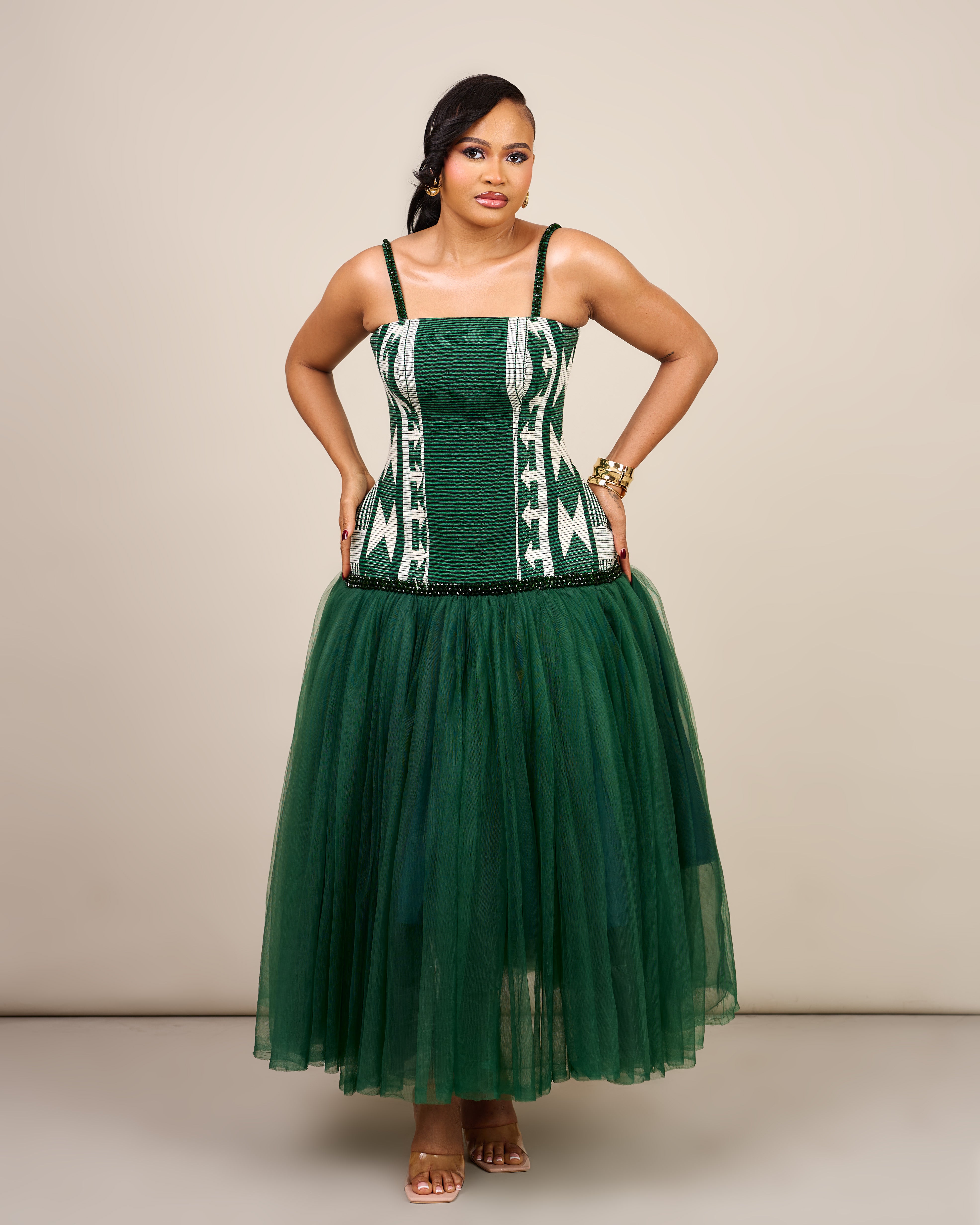 SANKOFA DRESS - LUXURY HANDWOVEN AKWETE CORSET WITH TULLE SKIRT