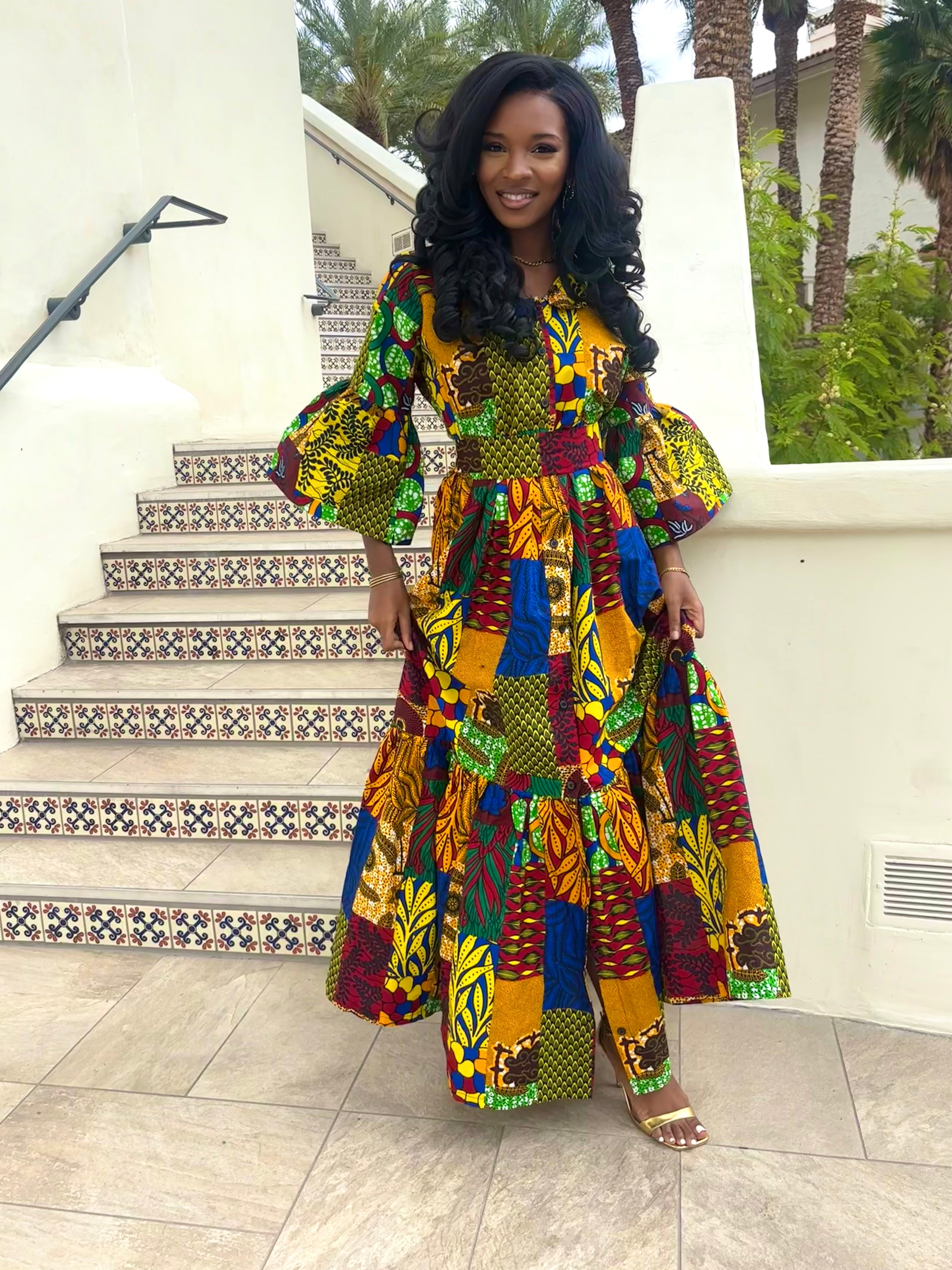 KEMI WOMEN'S PATCHWORK AFRICAN PRINT MAXI DRESS