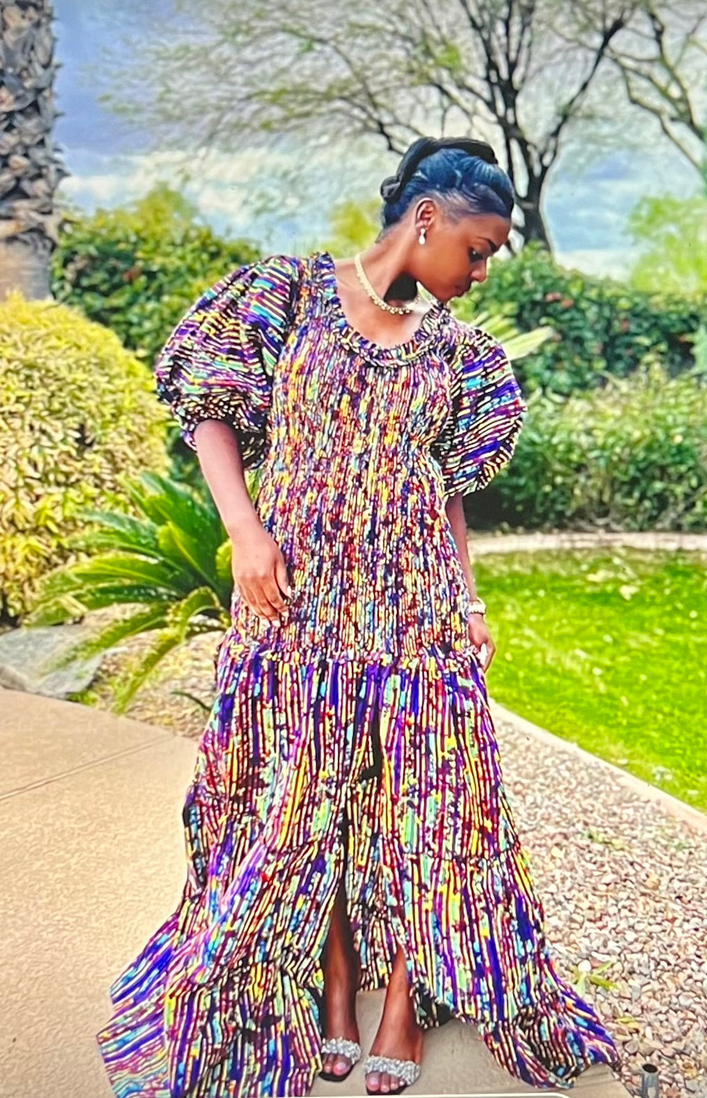 OHEMAA WOMEN'S AFRICAN PRINT SMOCKED MAXI FORMAL DRESS