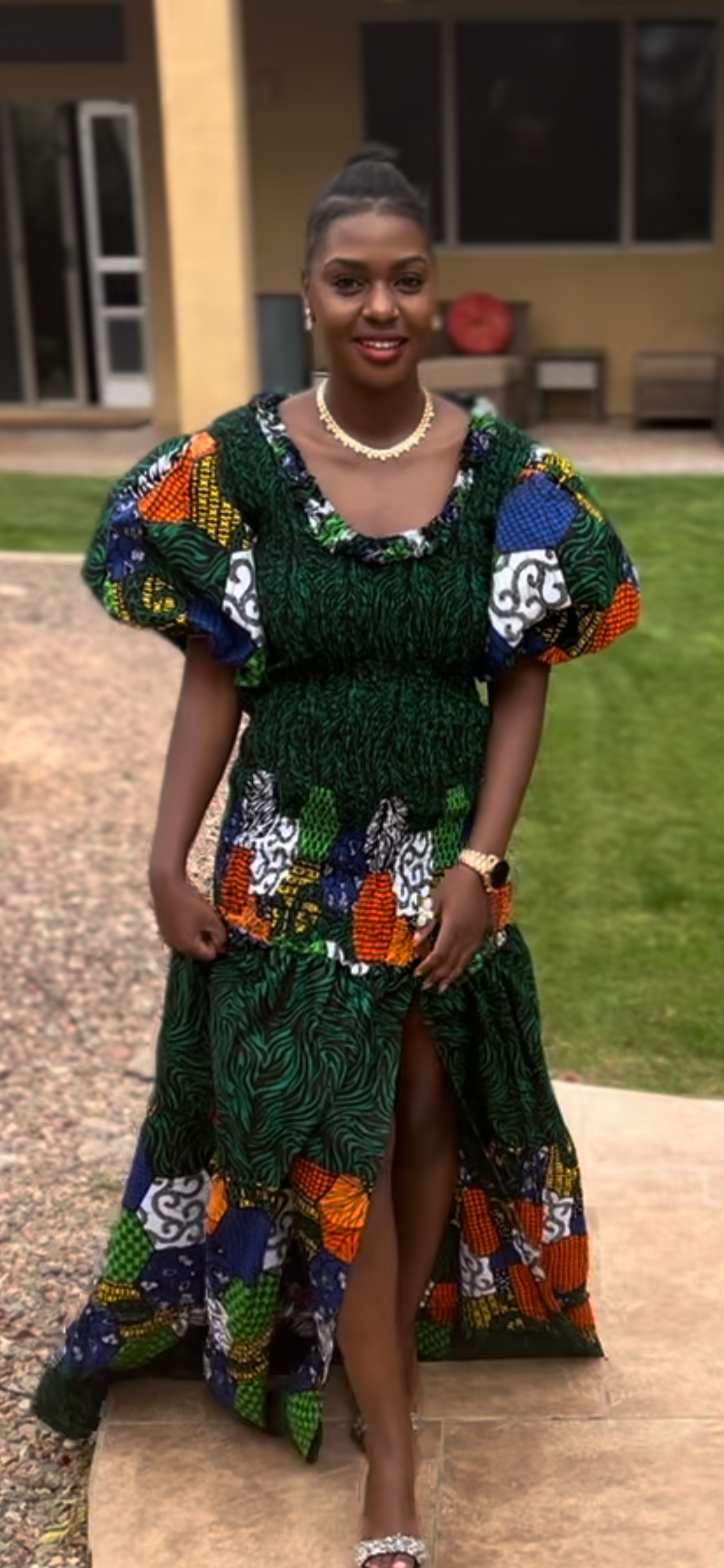 OHEMAA WOMEN'S AFRICAN PRINT SMOCKED MAXI FORMAL DRESS