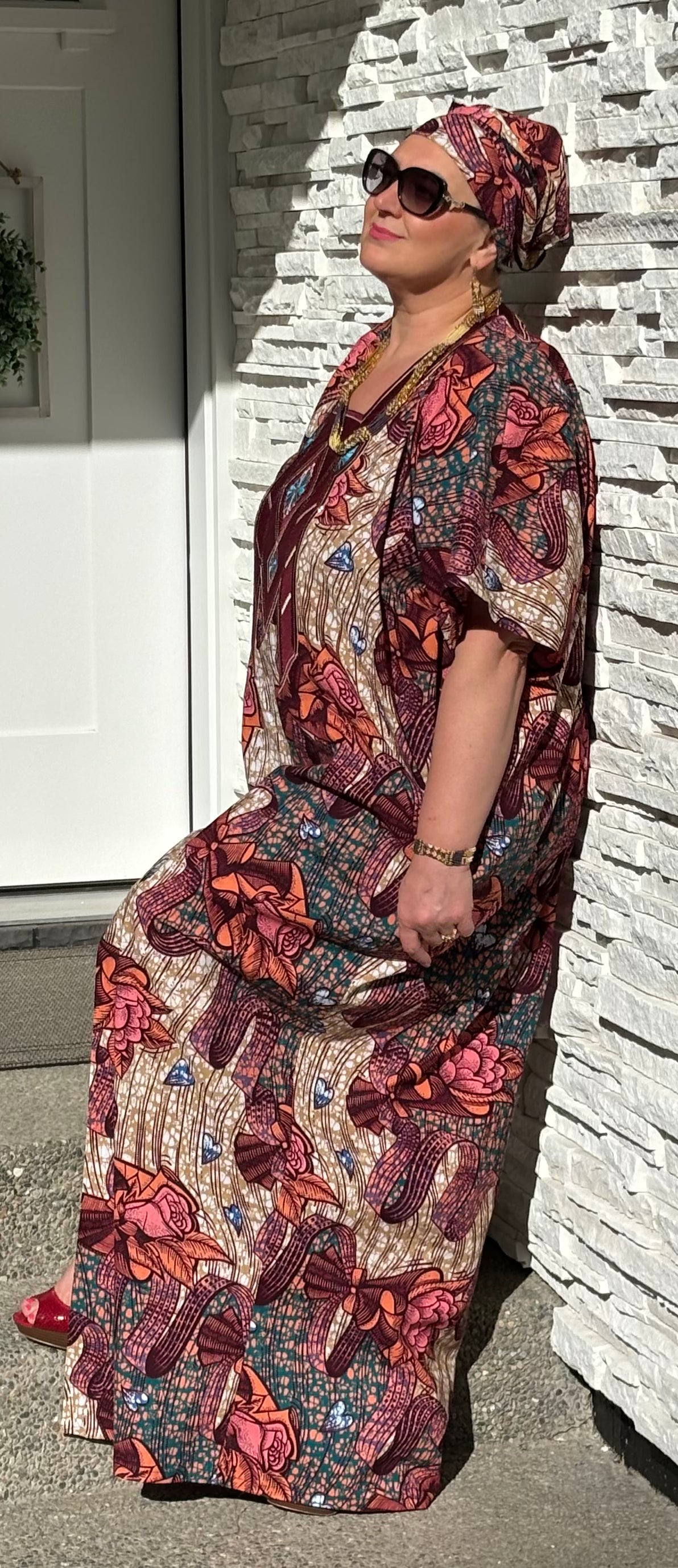 MBALI WOMEN'S AFRICAN PRINT EMBROIDERED FLORAL CAFTAN BUBU