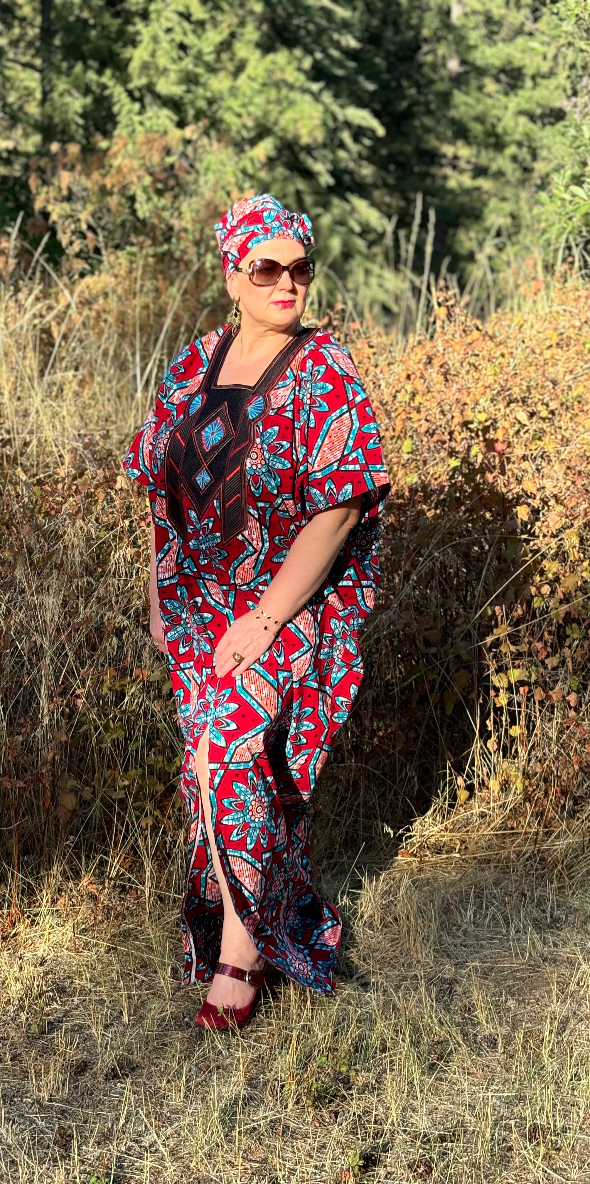MBALI WOMEN'S AFRICAN PRINT EMBROIDERED FLORAL CAFTAN BUBU