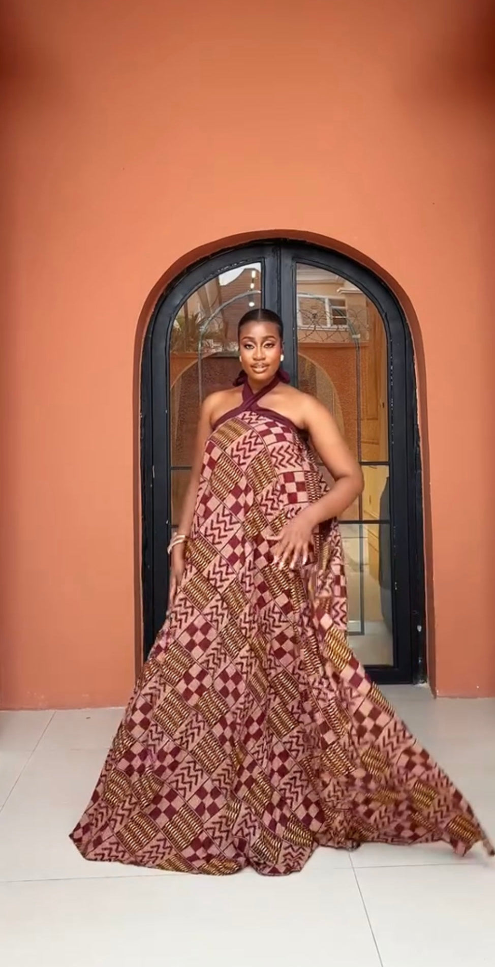 boho printed halter dress Nomadic Soul Abstract Floral-Print Halter Maxi Dress, Cream & Taupe / S