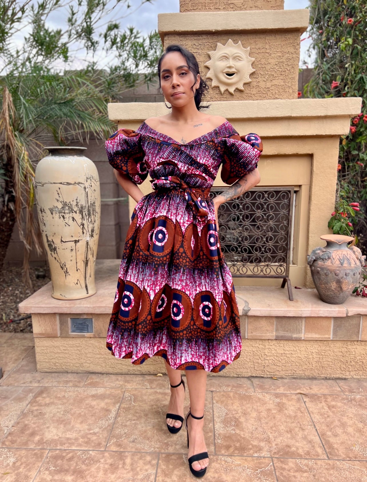 ADESUA AFRICAN PRINT PUFF SLEEVE MINI FORMAL DRESS