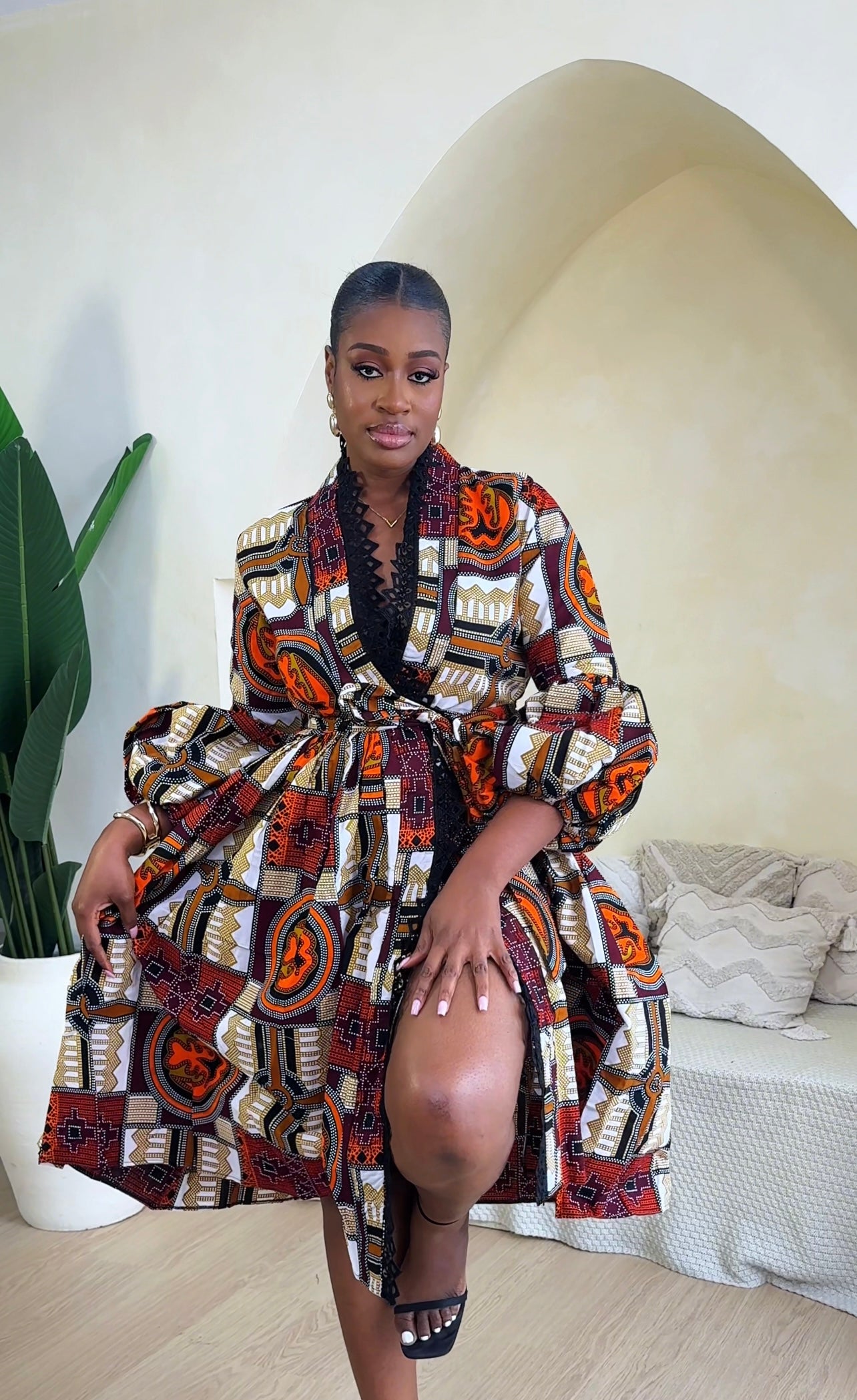 KOA AFRICAN PRINT PUFF SLEEVE SHORT KIMONO