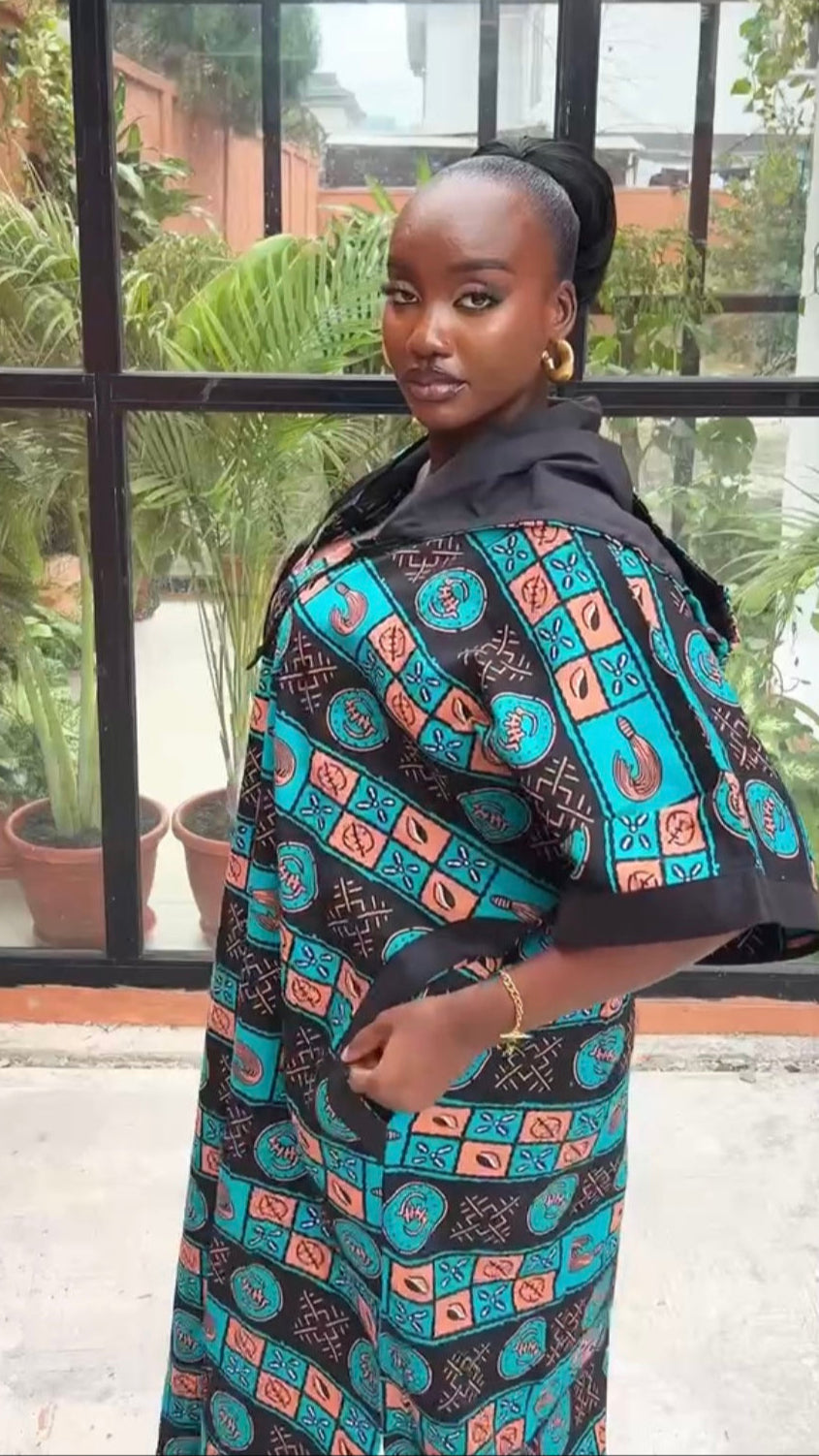 AYOKA AFRICAN TRIBAL PRINT HOODIE CAFTAN