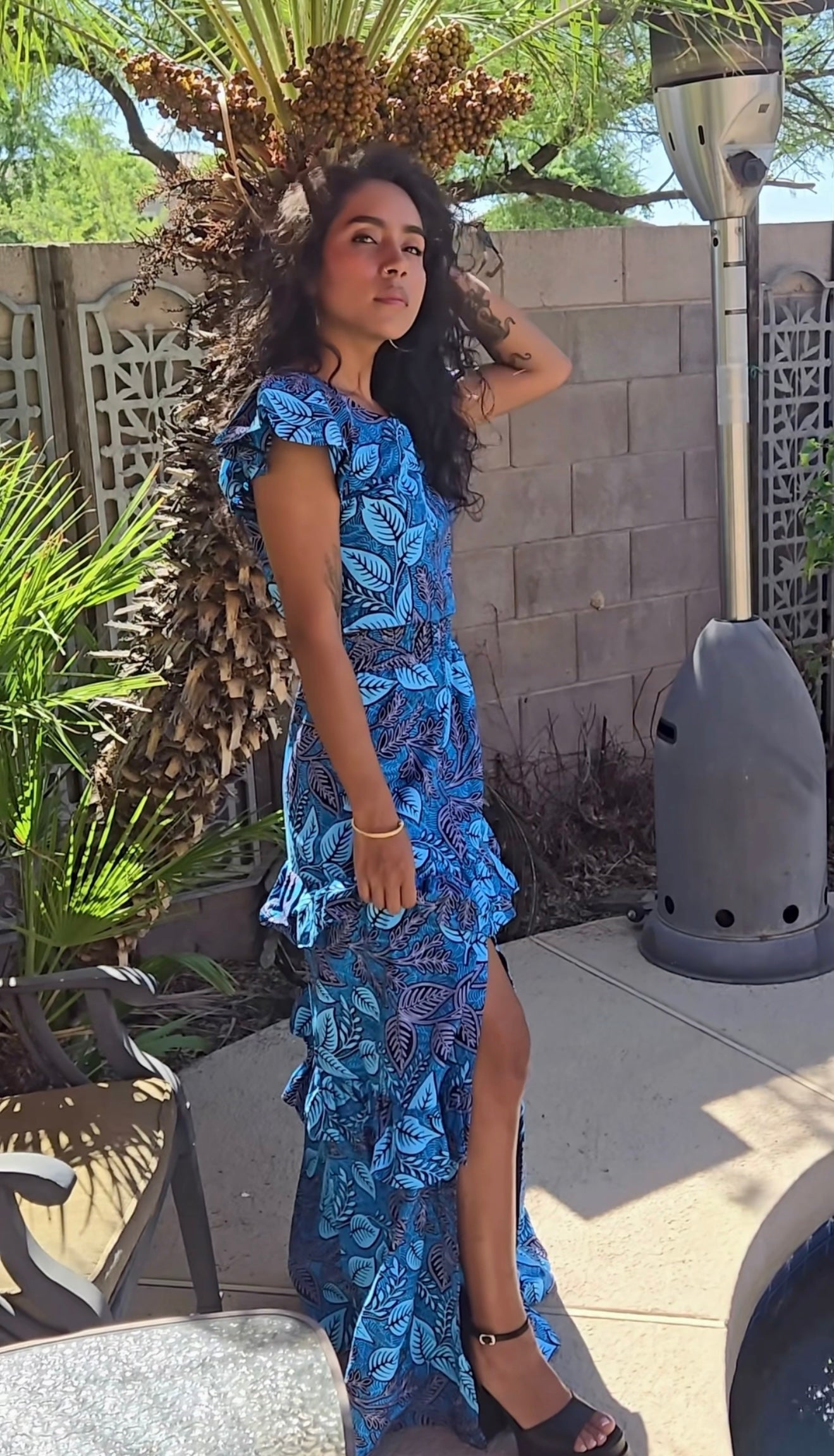 AYANA WOMEN'S AFRICAN PRINT BLUE LEAF FLORAL MAXI SKIRT SET