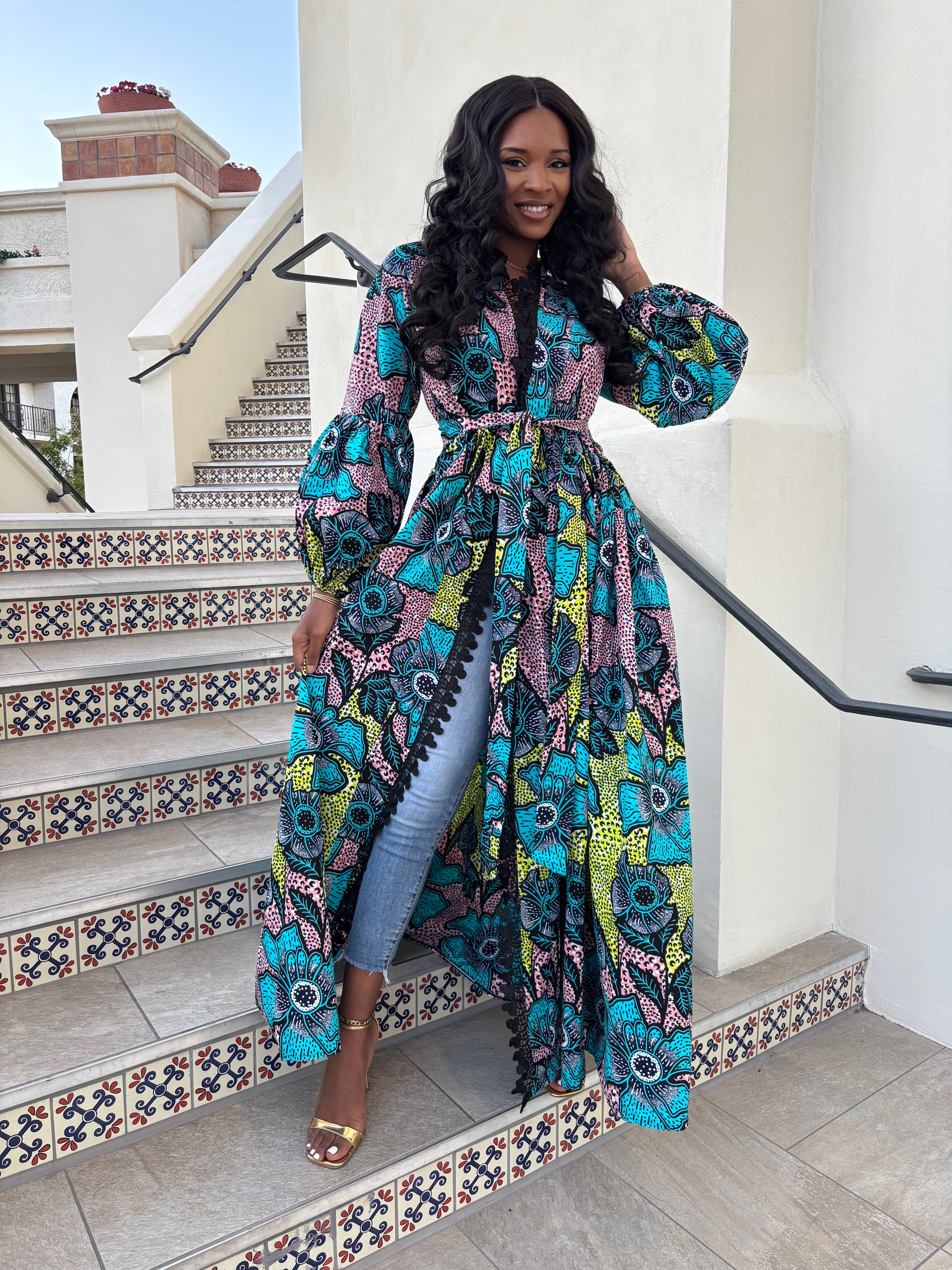 KOA AFRICAN ANKARA PRINT PUFF SLEEVE KIMONO