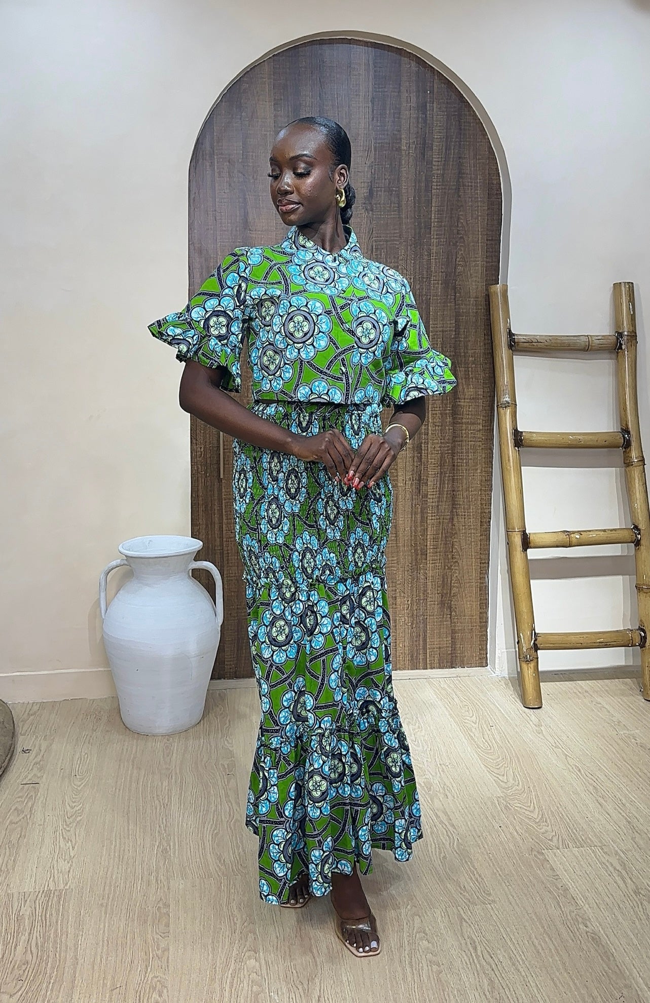 AKOS AFRICAN PRINT FLORAL MAXI SKIRT SET