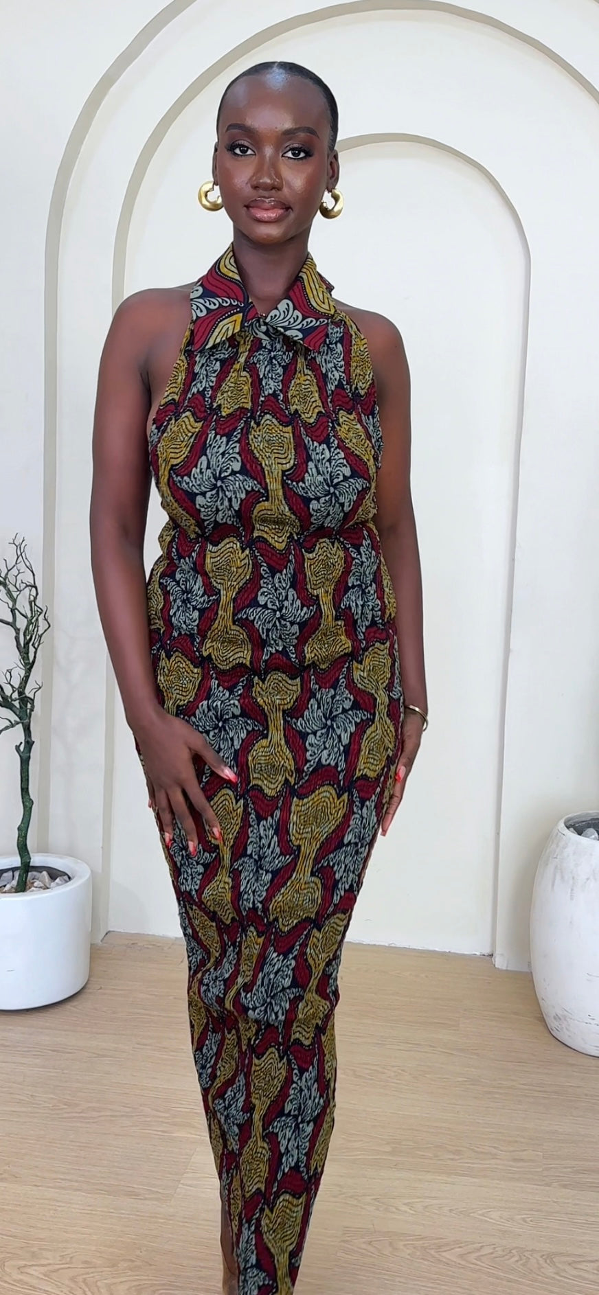 KYEKYE AFRICAN PRINT SMOCKED MAXI BARE BACK DRESS