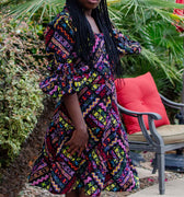 ADOMA LONG PUFF SLEEVES AFRICAN TRIBAL PRINT MINI DRESS