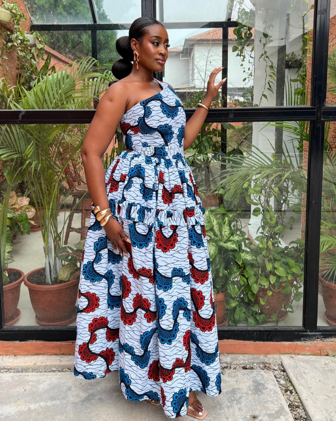 SARFOWAA ONE SHOULDER ANKARA PRINT MAXI DRESS