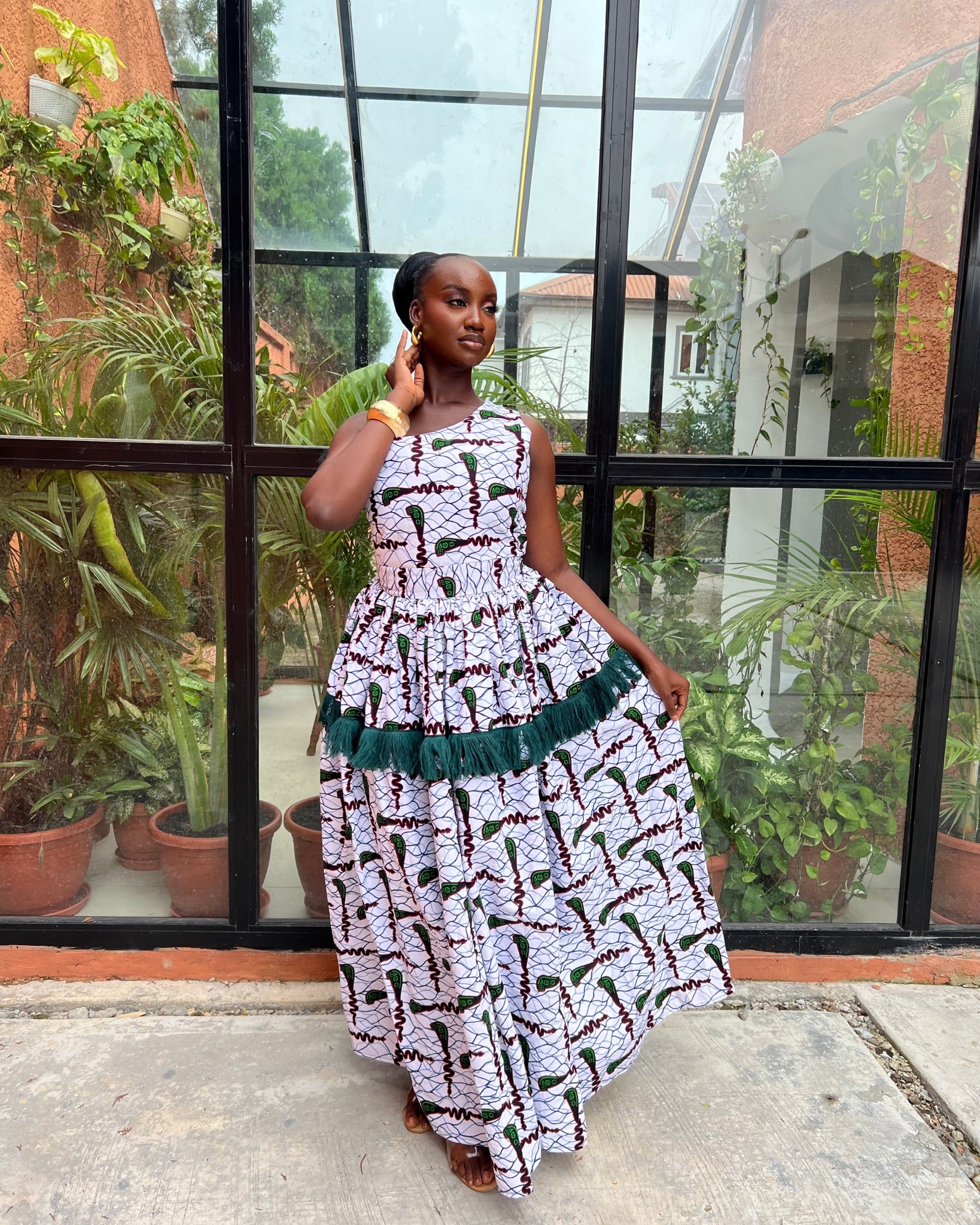 SARFOWAA ONE SHOULDER ANKARA PRINT MAXI DRESS
